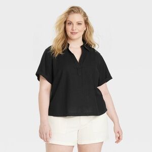 Universal Thread Black Linen V-Neck Top